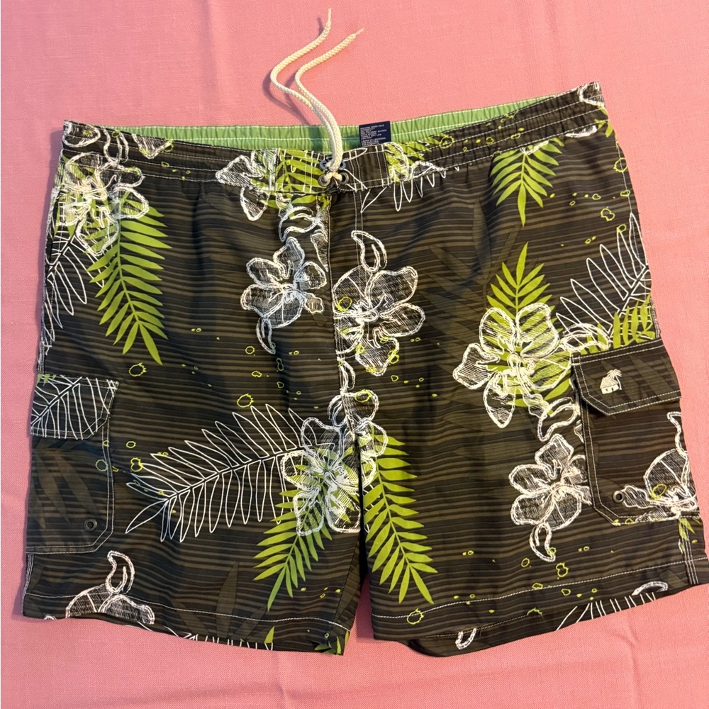Caribbean Joe Olive Green Floral Board Shorts